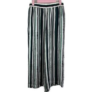 Amour Vert green white blue striped flowy 100% silk wide leg pants size small